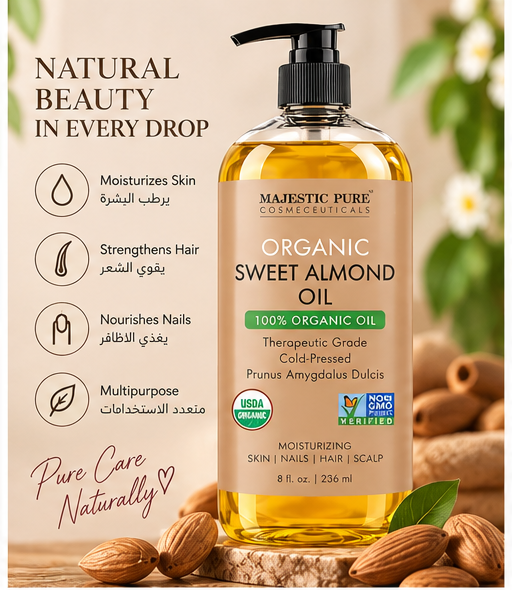 Majestic Pure Organic Sweet Almond Oil – 236 ml