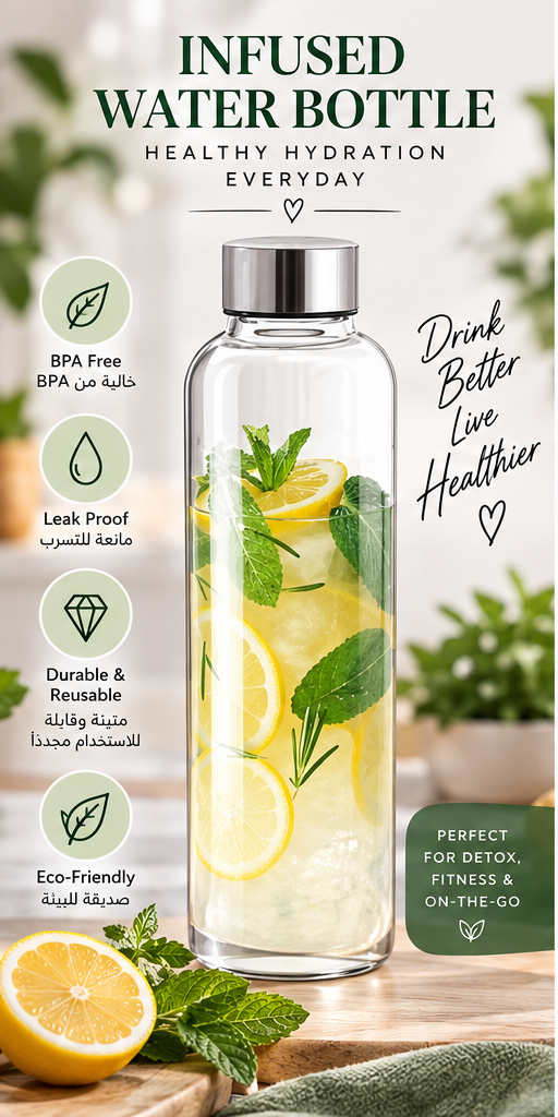 Clear Glass Water Bottle with Silver Lid