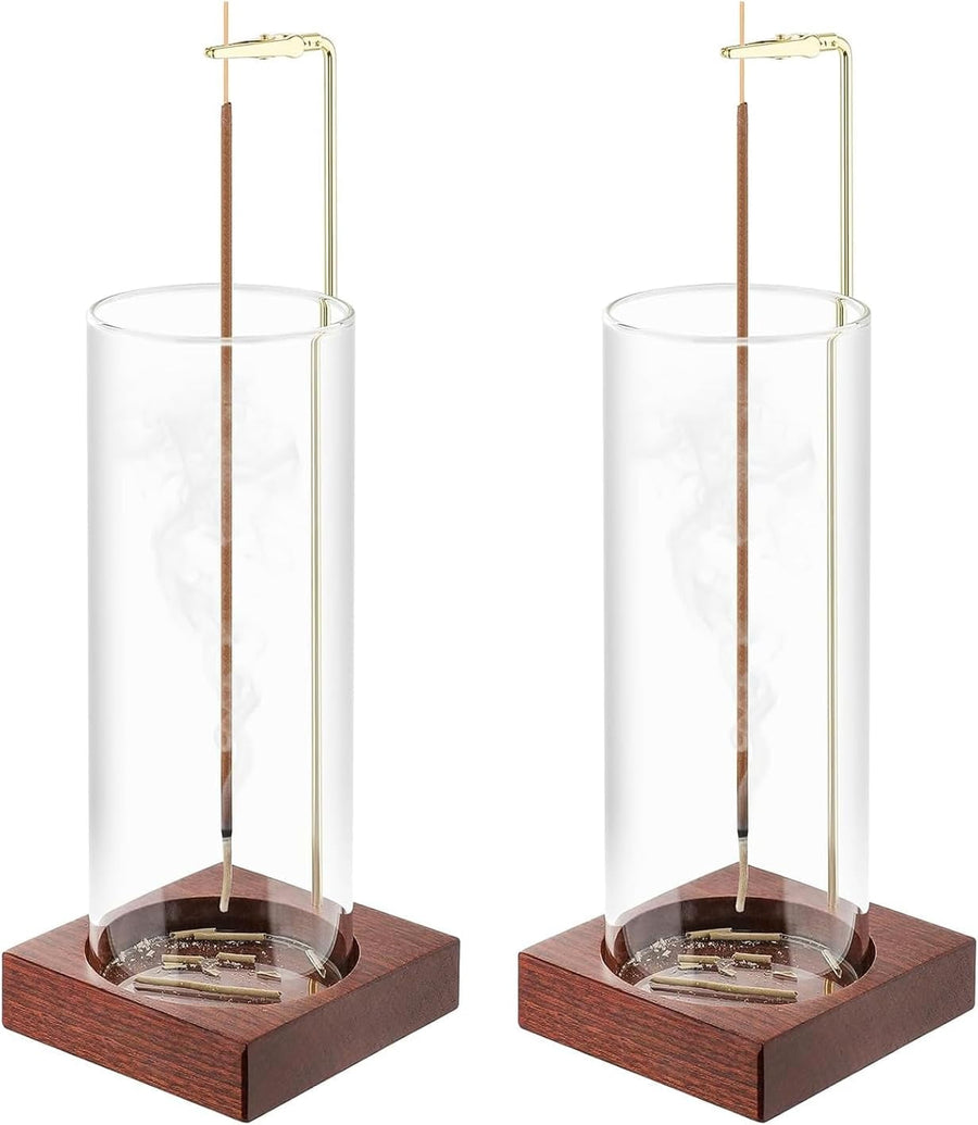 Huazzzyi Wooden Incense Stick Holder with Ash Catcher – Brown