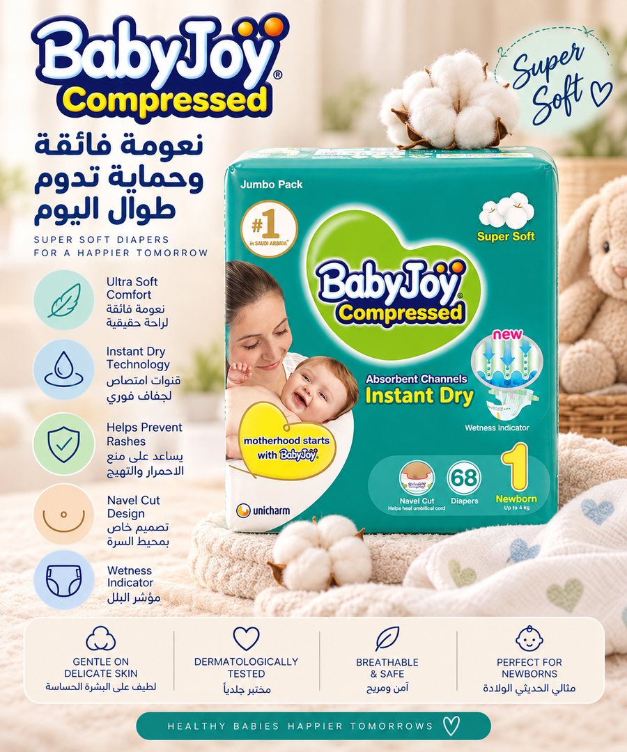 BabyJoy Compressed Newborn Diapers Size 1 – 68 Diapers
