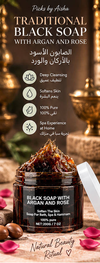 B Jollys Moroccan Black Soap with Argan Oil & Rose – 200 g