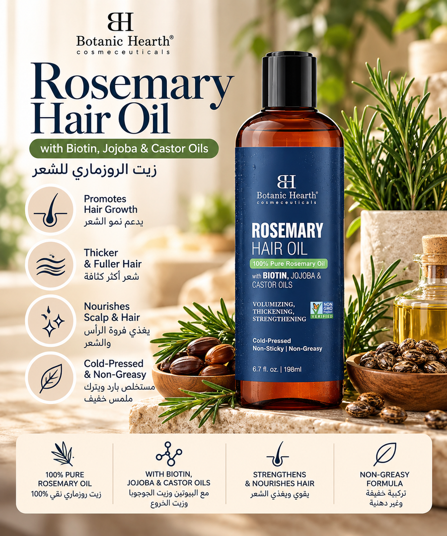 Botanic Hearth Rosemary Hair Oil with Biotin, Jojoba & Castor Oils – 198 ml
