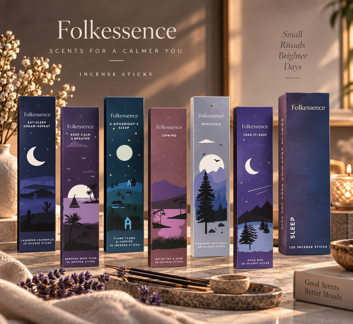 Folkessence Sleep Incense Sticks Set – 6 Scents / 120 Sticks