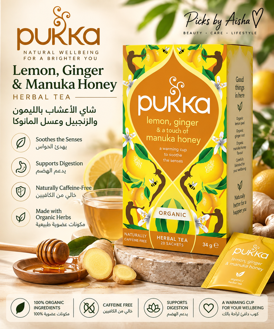 Pukka Organic Lemon, Ginger & Manuka Honey Herbal Tea – 20 Sachets